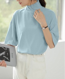 【選べる2タイプ×カラー展開あり】 半袖Tシャツ ハイネック モックネック Tシャツ カットソー スリット 半袖 夏服