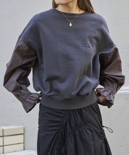 Firsthand（ファーストハンド）の「Firsthand/ファーストハンド オゾン加工キャンディスリーブスウェット（スウェット・レディース・ブラック/オフホワイト/ブルーグリーン・ﾌﾘ-）」の2枚目の写真