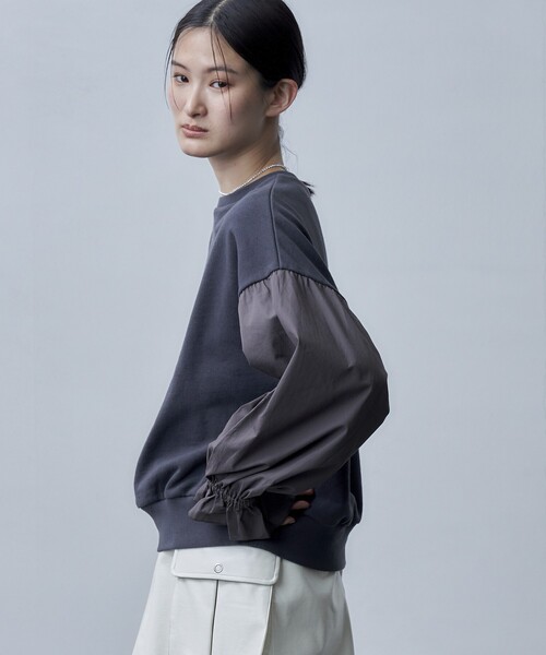 Firsthand（ファーストハンド）の「Firsthand/ファーストハンド オゾン加工キャンディスリーブスウェット（スウェット・レディース・ブラック/オフホワイト/ブルーグリーン・ﾌﾘ-）」の10枚目の写真