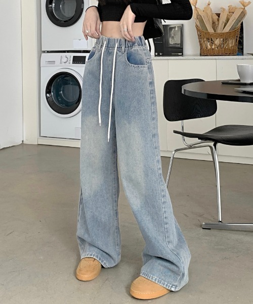 LADY LIKE（レディライク）の「ウエストゴムワイドデニムパンツ（デニムパンツ・レディース・サックスブルー・M）」の3枚目の写真