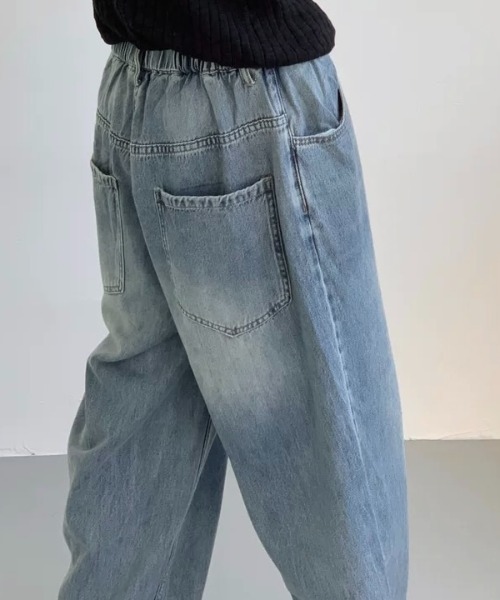 セール】ウエストゴムワイドデニムパンツ（デニムパンツ）｜LADY
