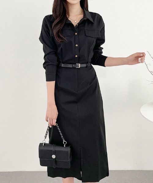 セール】ベルト付き ロング シャツ ワンピース（ワンピース）｜VIVID