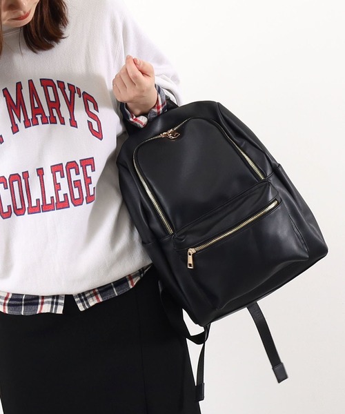 COOCO（クーコ）の「フェイクレザー１０ポケットミディアムサイズリュック／Ａ４対応（バックパック/リュック・レディース・ライトグレー/ブラック・9）」の22枚目の写真