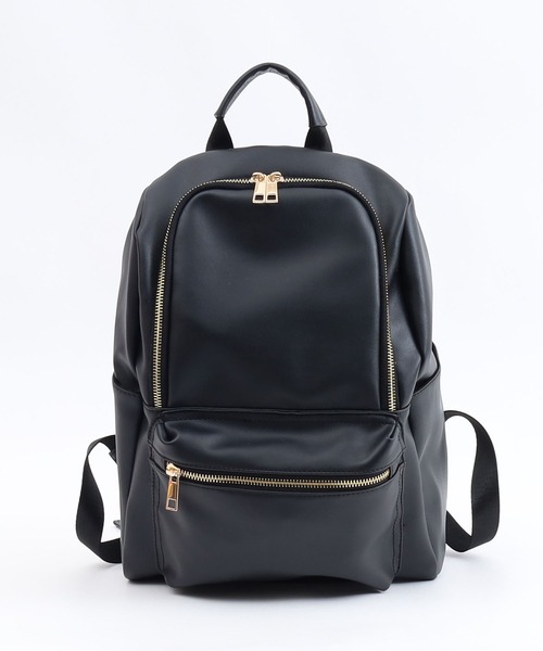 COOCO（クーコ）の「フェイクレザー１０ポケットミディアムサイズリュック／Ａ４対応（バックパック/リュック・レディース・ライトグレー/ブラック・9）」の6枚目の写真