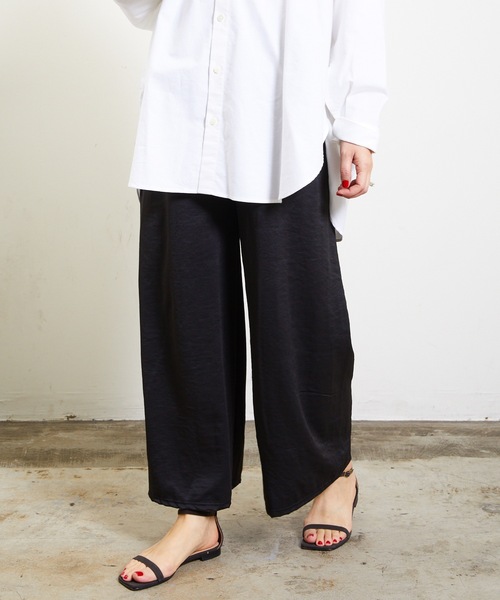 COMMON WARE(コモンウェアー)の「SZT: フルレングス シルエットのきれいな 透けないワイドパンツ(その他パンツ・レディース・ベージュ/ブラック・FREE)」の3枚目の写真