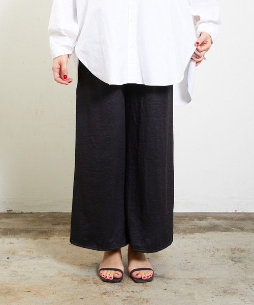 COMMON WARE(コモンウェアー)の「SZT: フルレングス シルエットのきれいな 透けないワイドパンツ(その他パンツ・レディース・ベージュ/ブラック・FREE)」の4枚目の写真