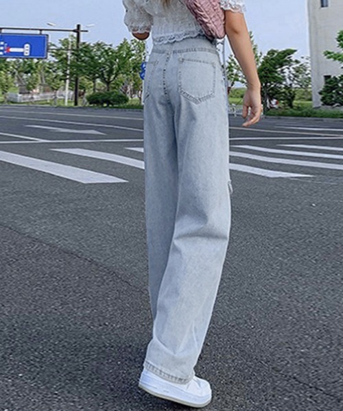 Miniministore(ミニミニストア)の「デニムストレートパンツ ダメージジーンス(デニムパンツ・レディース・サックスブルー/ホワイト/ブラック・L/M/S/XL)」の10枚目の写真