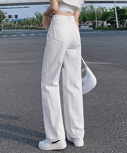 Miniministore(ミニミニストア)の「デニムストレートパンツ ダメージジーンス(デニムパンツ・レディース・サックスブルー/ホワイト/ブラック・L/M/S/XL)」の13枚目の写真