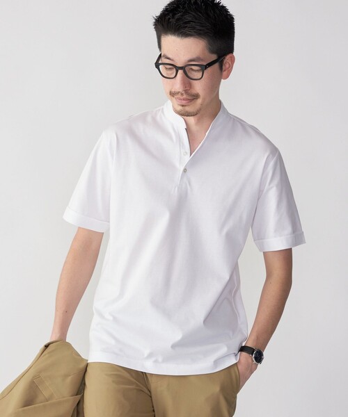 SHIPS（シップス）の「【WEB限定】SHIPS:〈接触冷感〉アイスタッチ プレーティングジャージー パイピング バンドカラーポロシャツ（ポロシャツ・メンズ・ダークグレー/ネイビー/ホワイト/ブラック・SMALL/MEDIUM/LARGE/X-LARGE）」の2枚目の写真