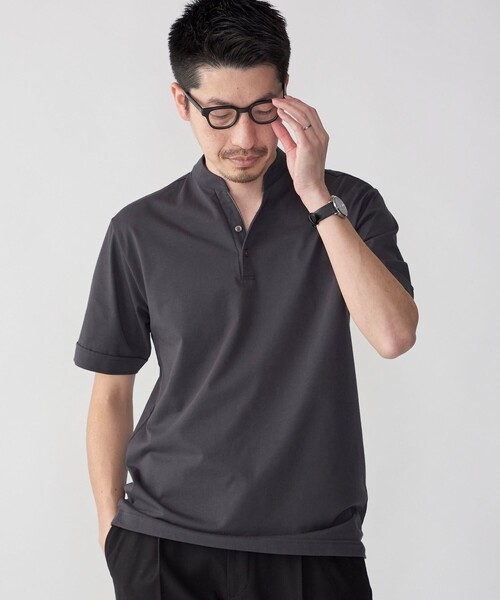 SHIPS（シップス）の「【WEB限定】SHIPS:〈接触冷感〉アイスタッチ プレーティングジャージー パイピング バンドカラーポロシャツ（ポロシャツ・メンズ・ダークグレー/ネイビー/ホワイト/ブラック・SMALL/MEDIUM/LARGE/X-LARGE）」の3枚目の写真