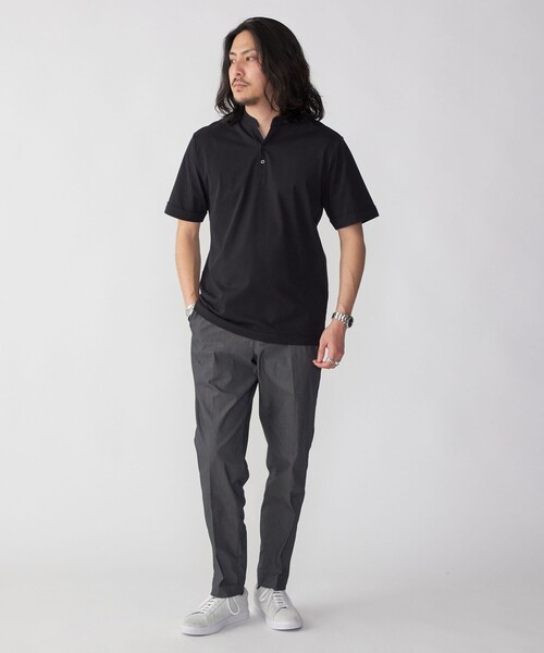 XL 【新品】シップス　バンドカラーポロシャツ ネイビー WEB限定】SHIPS:〈接触冷感〉アイスタッチ プレーティング