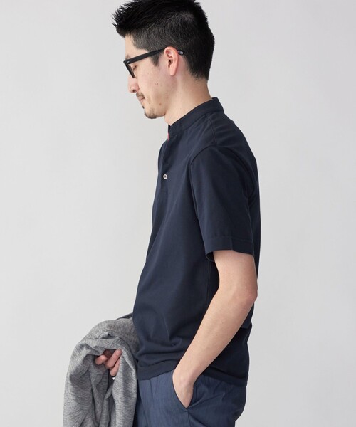 XL 【新品】シップス　バンドカラーポロシャツ ネイビー セール】ハーフジップ オーバー スキッパーポロシャツ KIDS
