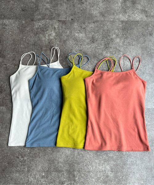 CPCM（シーピーシーエム）の「カップ付き肩紐Wキャミインナー（キャミソール・レディース・チャコールグレー/ピンク/キナリ/イエロー/グレイッシュベージュ/ブラック/ブルー・FREE）」の2枚目の写真