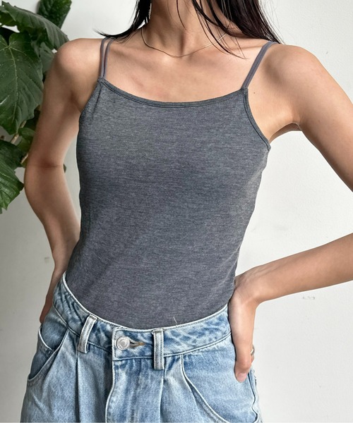 CPCM（シーピーシーエム）の「カップ付き肩紐Wキャミインナー（キャミソール・レディース・チャコールグレー/ピンク/キナリ/イエロー/グレイッシュベージュ/ブラック/ブルー・FREE）」の5枚目の写真