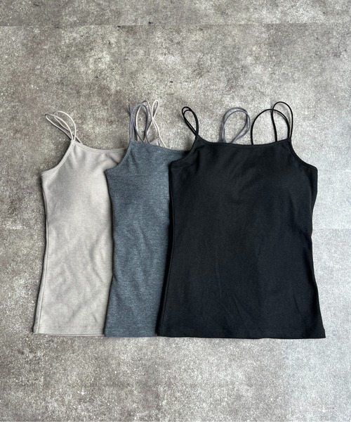 CPCM（シーピーシーエム）の「カップ付き肩紐Wキャミインナー（キャミソール・レディース・チャコールグレー/ピンク/キナリ/イエロー/グレイッシュベージュ/ブラック/ブルー・FREE）」の4枚目の写真
