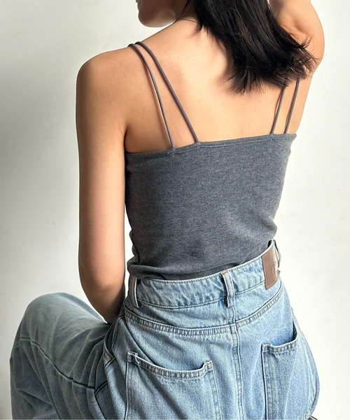 CPCM（シーピーシーエム）の「カップ付き肩紐Wキャミインナー（キャミソール・レディース・チャコールグレー/ピンク/キナリ/イエロー/グレイッシュベージュ/ブラック/ブルー・FREE）」の9枚目の写真