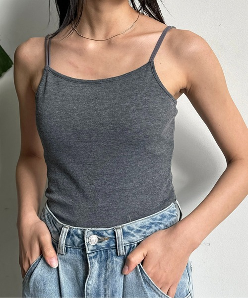 CPCM（シーピーシーエム）の「カップ付き肩紐Wキャミインナー（キャミソール・レディース・チャコールグレー/ピンク/キナリ/イエロー/グレイッシュベージュ/ブラック/ブルー・FREE）」の8枚目の写真