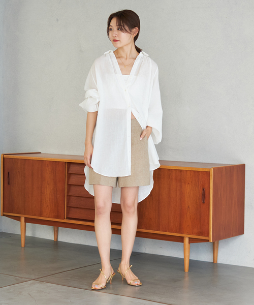 Plage 24SS Crepe Long shirt クレープシャツ plage（プラージュ）の「Crepe Long シャツ（シャツ/ブラウス