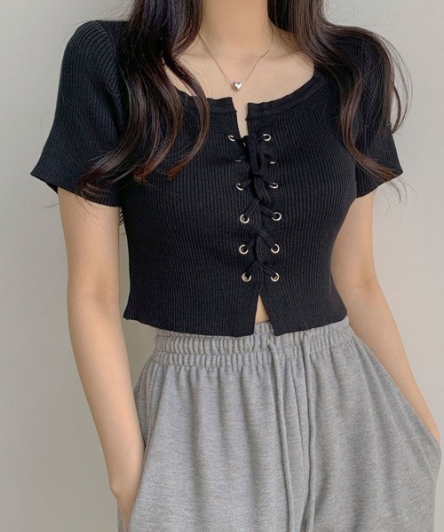 Miniministore(ミニミニストア)の「サマーニット ショート丈 ニットトップス(ニット/セーター・レディース・グレー/ホワイト/ブラック・FREE)」の3枚目の写真