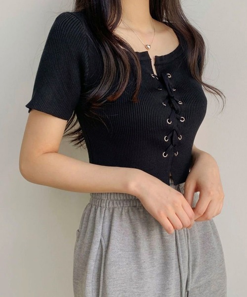 Miniministore(ミニミニストア)の「サマーニット ショート丈 ニットトップス(ニット/セーター・レディース・グレー/ホワイト/ブラック・FREE)」の5枚目の写真