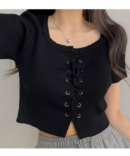 Miniministore(ミニミニストア)の「サマーニット ショート丈 ニットトップス(ニット/セーター・レディース・グレー/ホワイト/ブラック・FREE)」の6枚目の写真