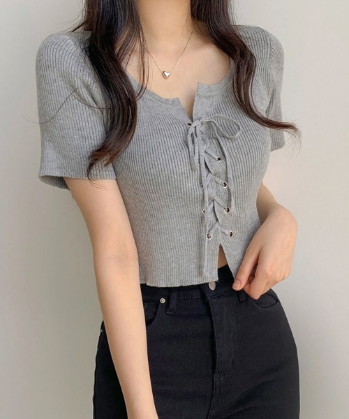 Miniministore(ミニミニストア)の「サマーニット ショート丈 ニットトップス(ニット/セーター・レディース・グレー/ホワイト/ブラック・FREE)」の8枚目の写真