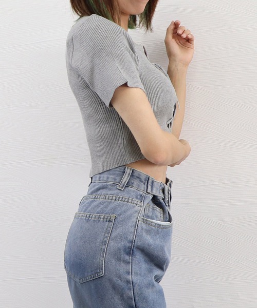 Miniministore(ミニミニストア)の「サマーニット ショート丈 ニットトップス(ニット/セーター・レディース・グレー/ホワイト/ブラック・FREE)」の11枚目の写真