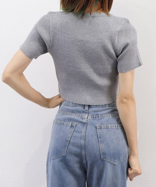 Miniministore(ミニミニストア)の「サマーニット ショート丈 ニットトップス(ニット/セーター・レディース・グレー/ホワイト/ブラック・FREE)」の12枚目の写真