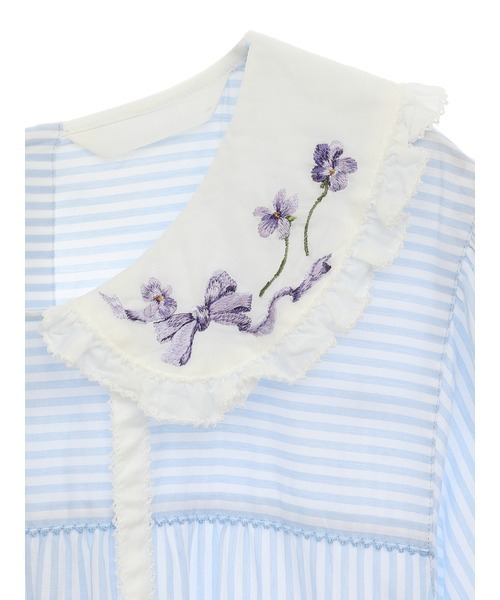 PINK HOUSE（ピンクハウス）の「ローン襟付きストライプミディ