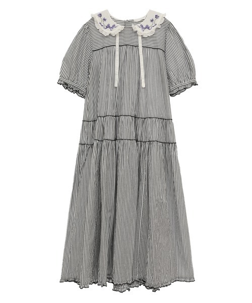 PINK HOUSE（ピンクハウス）の「ローン襟付きストライプミディ