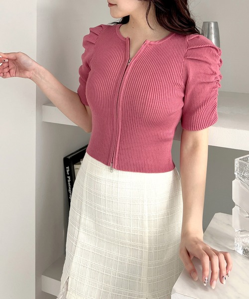 ROYAL PARTY(ロイヤルパーティー)の「ウォッシャブルZIP半袖ニットトップス(ニット/セーター・レディース・ピンク/レッド系その他/ブラック/マルチ/オフホワイト/グレー・FREE)」の14枚目の写真