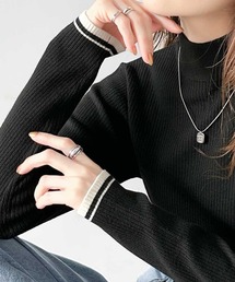 classicalelf | さりげない配色デザインがお洒落。袖W配色×ハイネックリブニットトップス(ニット/セーター)