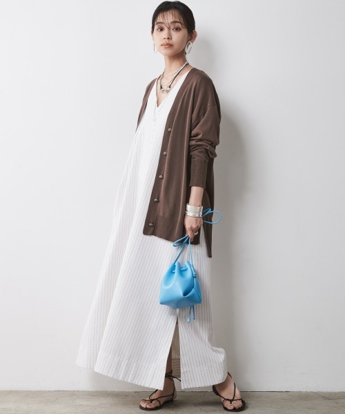 CHIC STYLE(シックスタイル)の「<大きいサイズ>ストライプフレンチスリーブVネックマキシワンピース シックスタイル(ワンピース・レディース・ホワイト系/ブラウン系・5L/4L/3L/LL/L)」の4枚目の写真