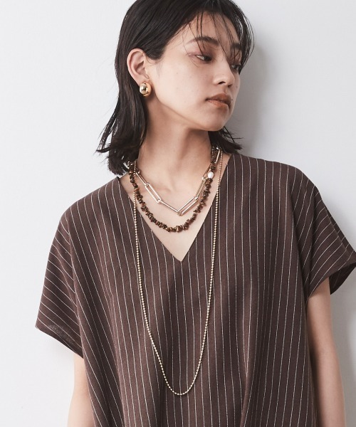 CHIC STYLE(シックスタイル)の「<大きいサイズ>ストライプフレンチスリーブVネックマキシワンピース シックスタイル(ワンピース・レディース・ホワイト系/ブラウン系・5L/4L/3L/LL/L)」の9枚目の写真