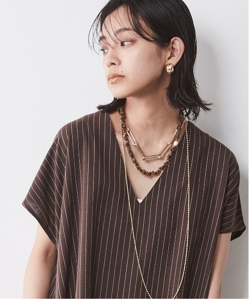CHIC STYLE(シックスタイル)の「<大きいサイズ>ストライプフレンチスリーブVネックマキシワンピース シックスタイル(ワンピース・レディース・ホワイト系/ブラウン系・5L/4L/3L/LL/L)」の10枚目の写真