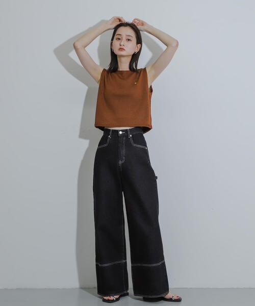 SENSE OF PLACE by URBAN RESEARCH（センスオブプレイスバイアーバンリサーチ）の「リネンタッチクロップドセーター（ニット/セーター・レディース・ネイビー/ピンク/グリーン/アイボリー/ライトブラウン・ONE）」の6枚目の写真