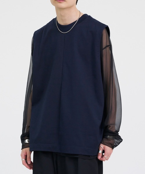 LAPIIS(ラピス)の「SLASH STITCH SLEEVELESS T-SHIRT(Tシャツ/カットソー・メンズ・ネイビー/ブラック/ブルー・FREE)」の17枚目の写真
