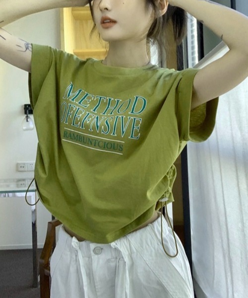 GEMEDA(ジェメダ)の「プリントクロップド半袖Tシャツ(Tシャツ/カットソー・レディース・グレー/グリーン/ホワイト・M)」の1枚目の写真