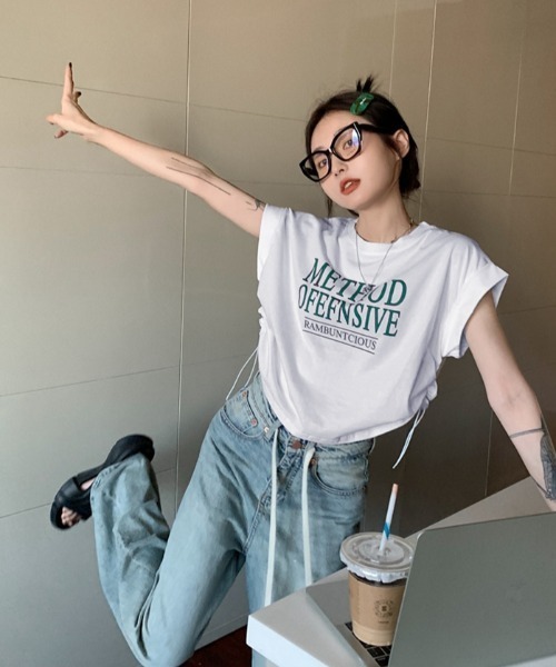 GEMEDA(ジェメダ)の「プリントクロップド半袖Tシャツ(Tシャツ/カットソー・レディース・グレー/グリーン/ホワイト・M)」の8枚目の写真