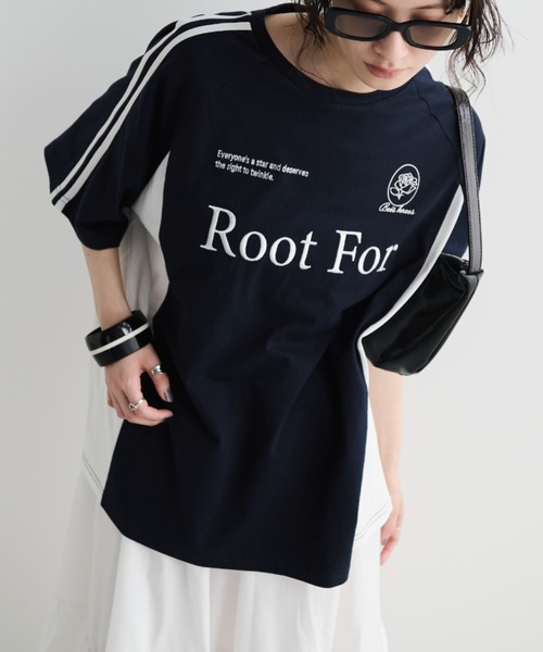 MERLOT(メルロー)の「サイドラインゲームTシャツ(Tシャツ/カットソー・レディース・ホワイト/ベージュ/ネイビー・FREE)」の3枚目の写真