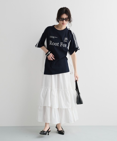 MERLOT(メルロー)の「サイドラインゲームTシャツ(Tシャツ/カットソー・レディース・ホワイト/ベージュ/ネイビー・FREE)」の10枚目の写真