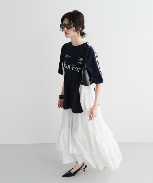 MERLOT(メルロー)の「サイドラインゲームTシャツ(Tシャツ/カットソー・レディース・ホワイト/ベージュ/ネイビー・FREE)」の12枚目の写真