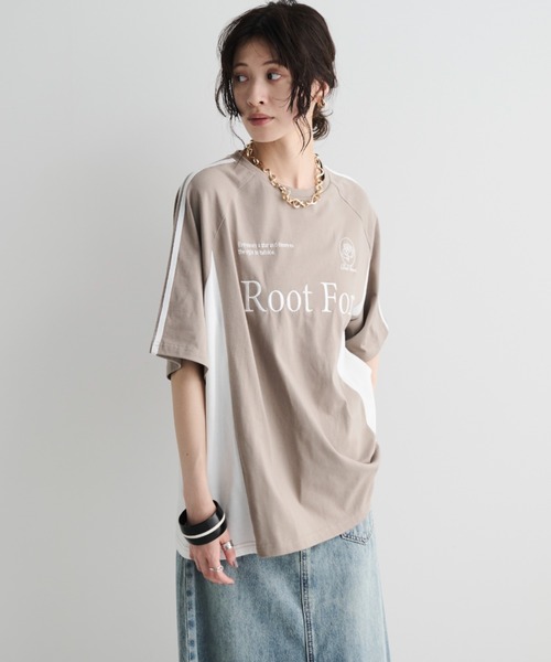 MERLOT(メルロー)の「サイドラインゲームTシャツ(Tシャツ/カットソー・レディース・ホワイト/ベージュ/ネイビー・FREE)」の16枚目の写真