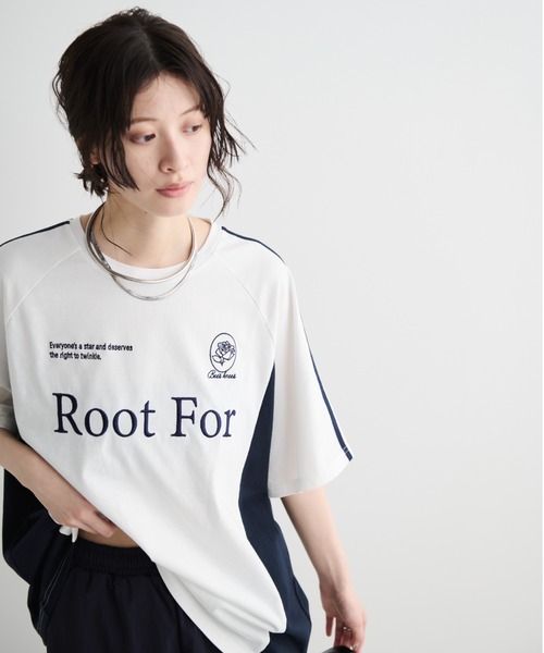 MERLOT(メルロー)の「サイドラインゲームTシャツ(Tシャツ/カットソー・レディース・ホワイト/ベージュ/ネイビー・FREE)」の7枚目の写真