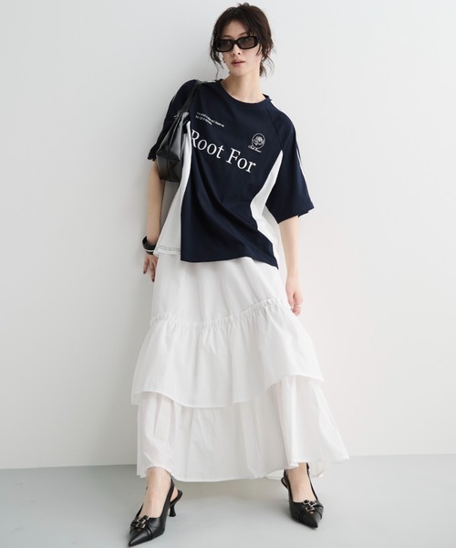 MERLOT(メルロー)の「サイドラインゲームTシャツ(Tシャツ/カットソー・レディース・ホワイト/ベージュ/ネイビー・FREE)」の9枚目の写真