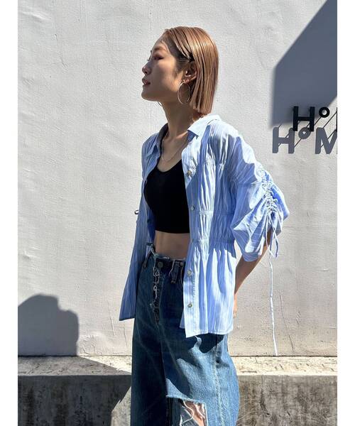 Ungrid（アングリッド）の「ギャザーデザインハーフスリーブシャツ（シャツ/ブラウス・レディース・グリーン/イエロー/その他1/オフホワイト・FREE）」の4枚目の写真