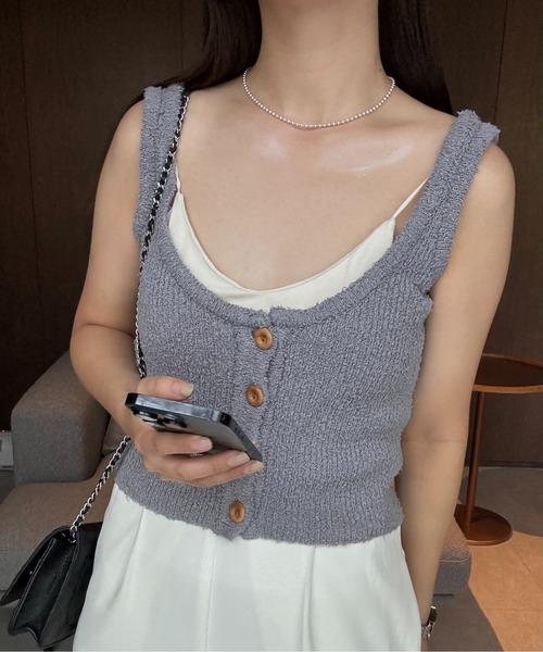I_am(アイアム)の「u neck pile tops / uネックパイルトップス(ベスト・レディース・グレー/クリーム・FREE)」の2枚目の写真