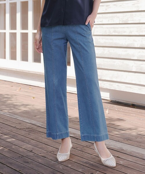 TCデニム切替ワイドストレートパンツ（その他パンツ）｜Tiaclasse（ティアクラッセ） 5,378円