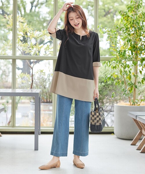 Tiaclasse(ティアクラッセ)の「【おのののかさん着用】TCデニム切替ワイドストレートパンツ(その他パンツ・レディース・ネイビー/サックスブルー・S/M/L)」の18枚目の写真