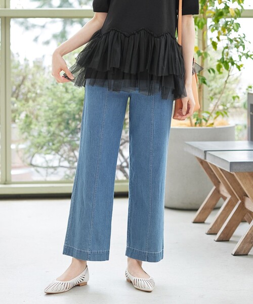 Tiaclasse(ティアクラッセ)の「【おのののかさん着用】TCデニム切替ワイドストレートパンツ(その他パンツ・レディース・ネイビー/サックスブルー・S/M/L)」の16枚目の写真